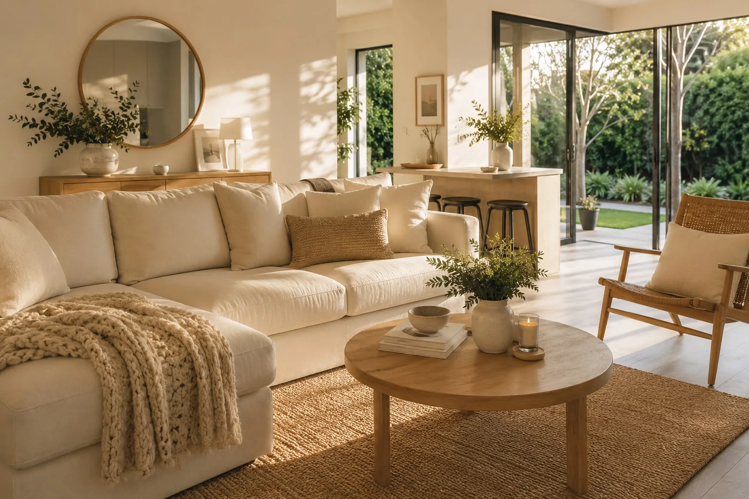 Styled living room prepared for an open home inspection in the Sutherland Shire